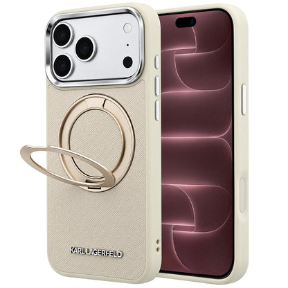 MagSafe-deksel til Apple iPhone 18 Pro Max / 17 Pro Max, Karl Lagerfeld, Ring Stand 360 Saffiano, beige