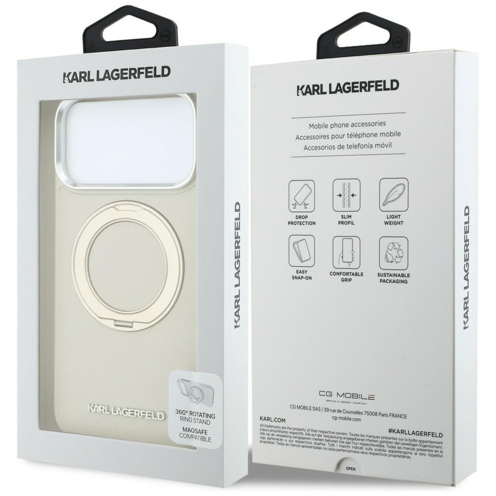 MagSafe-deksel til Apple iPhone 18 Pro Max / 17 Pro Max, Karl Lagerfeld, Ring Stand 360 Saffiano, beige