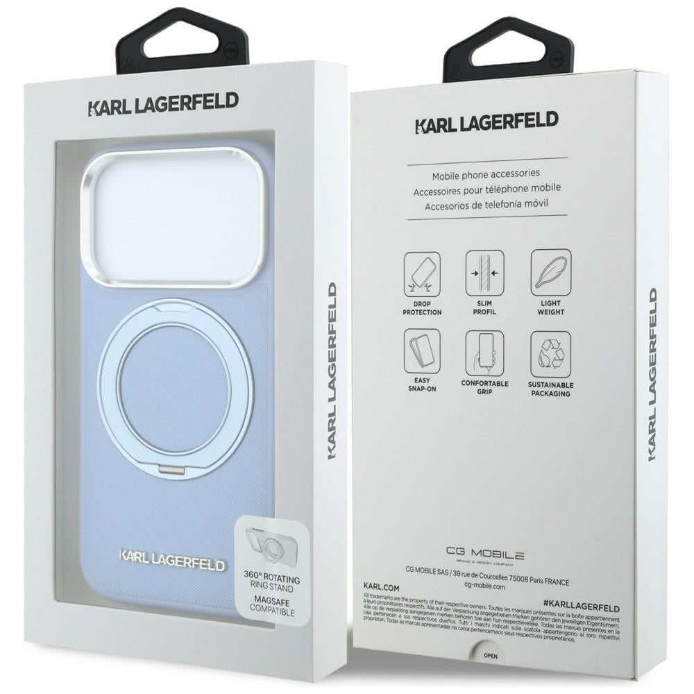 MagSafe-deksel for Apple iPhone 18 Pro Max / 17 Pro Max, Karl Lagerfeld, Ring Stand 360 Saffiano, Blå