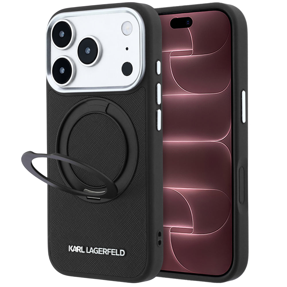 MagSafe-deksel for Apple iPhone 18 Pro Max / 17 Pro Max, Karl Lagerfeld, Ring Stand 360 Saffiano, Svart
