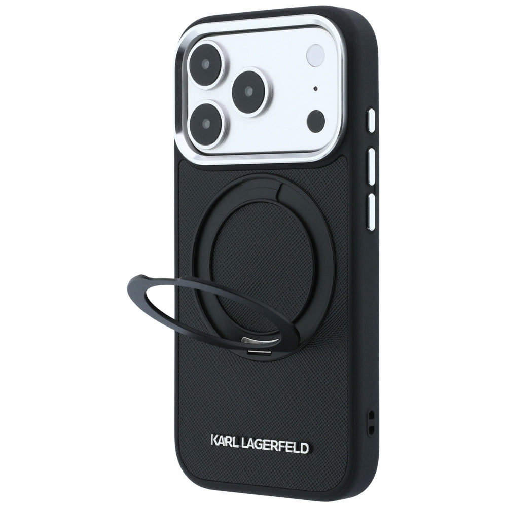 MagSafe-deksel for Apple iPhone 18 Pro Max / 17 Pro Max, Karl Lagerfeld, Ring Stand 360 Saffiano, Svart