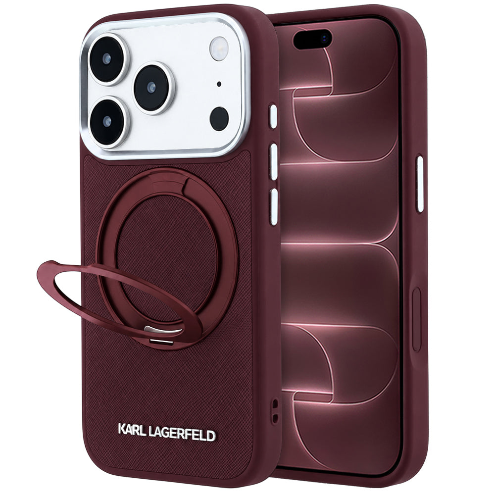 MagSafe-deksel for Apple iPhone 18 Pro Max / 17 Pro Max, Karl Lagerfeld, Ring Stand 360 Saffiano, Burgunder