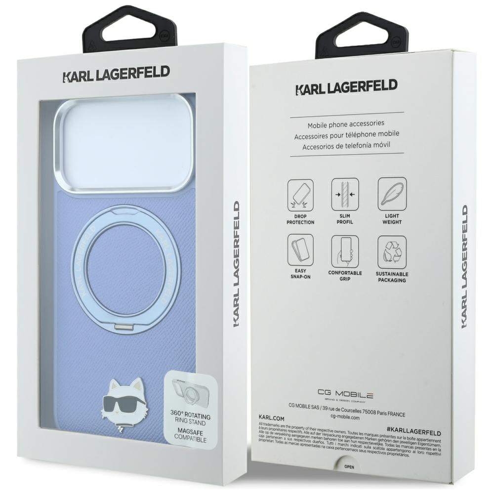 MagSafe-deksel for Apple iPhone 18 Pro Max / 17 Pro Max, Karl Lagerfeld, Saffiano Ring Stand 360 Choupette Pin, Bleu