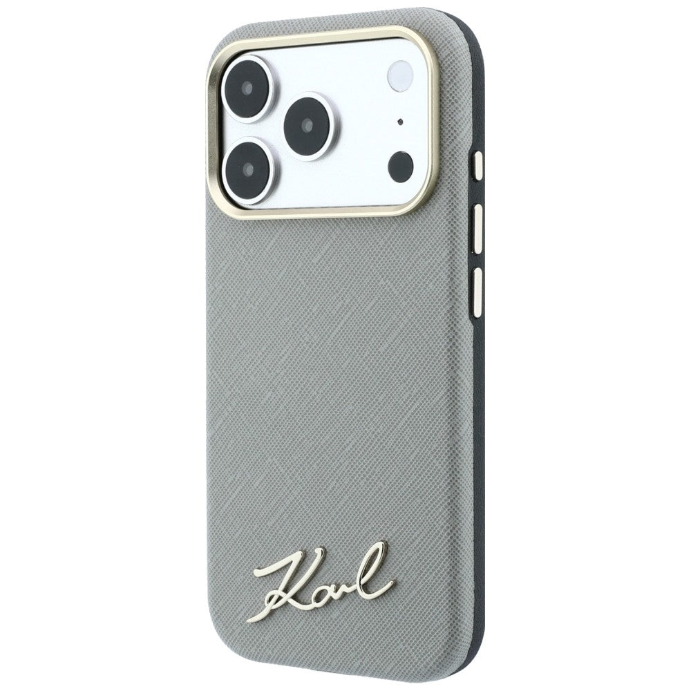 MagSafe-deksel for Apple iPhone 18 Pro Max / 17 Pro Max, Karl Lagerfeld, Saffiano Small Script Metal Logo, Beige