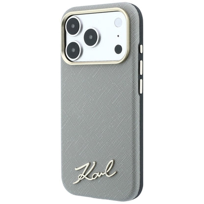 MagSafe-deksel for Apple iPhone 18 Pro Max / 17 Pro Max, Karl Lagerfeld, Saffiano Small Script Metal Logo, Beige