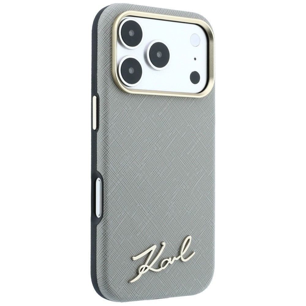 MagSafe-deksel for Apple iPhone 18 Pro Max / 17 Pro Max, Karl Lagerfeld, Saffiano Small Script Metal Logo, Beige