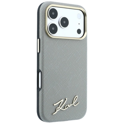 MagSafe-deksel for Apple iPhone 18 Pro Max / 17 Pro Max, Karl Lagerfeld, Saffiano Small Script Metal Logo, Beige