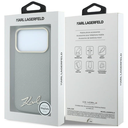 MagSafe-deksel for Apple iPhone 18 Pro Max / 17 Pro Max, Karl Lagerfeld, Saffiano Small Script Metal Logo, Beige
