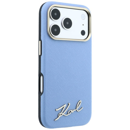 MagSafe-deksel for Apple iPhone 18 Pro Max / 17 Pro Max, Karl Lagerfeld, Saffiano Small Script Metal Logo, Bleu