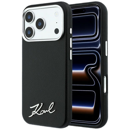 MagSafe-deksel for Apple iPhone 18 Pro Max / 17 Pro Max, Karl Lagerfeld, Saffiano Small Script Metal Logo, Svart