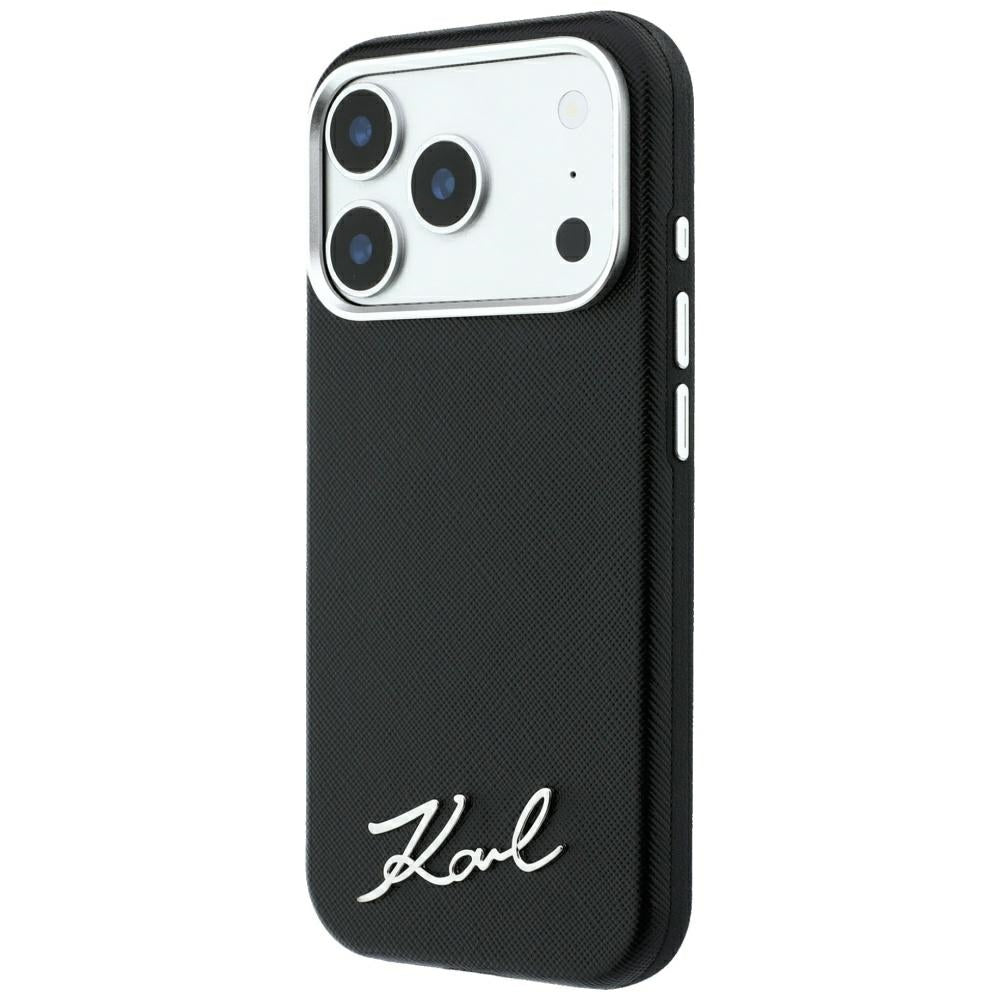 MagSafe-deksel for Apple iPhone 18 Pro Max / 17 Pro Max, Karl Lagerfeld, Saffiano Small Script Metal Logo, Svart
