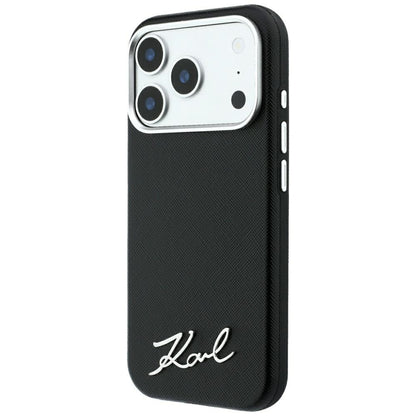 MagSafe-deksel for Apple iPhone 18 Pro Max / 17 Pro Max, Karl Lagerfeld, Saffiano Small Script Metal Logo, Svart