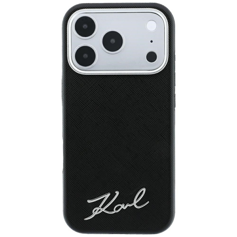 MagSafe-deksel for Apple iPhone 18 Pro Max / 17 Pro Max, Karl Lagerfeld, Saffiano Small Script Metal Logo, Svart