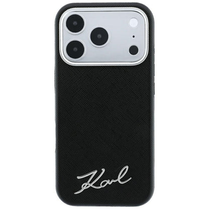 MagSafe-deksel for Apple iPhone 18 Pro Max / 17 Pro Max, Karl Lagerfeld, Saffiano Small Script Metal Logo, Svart