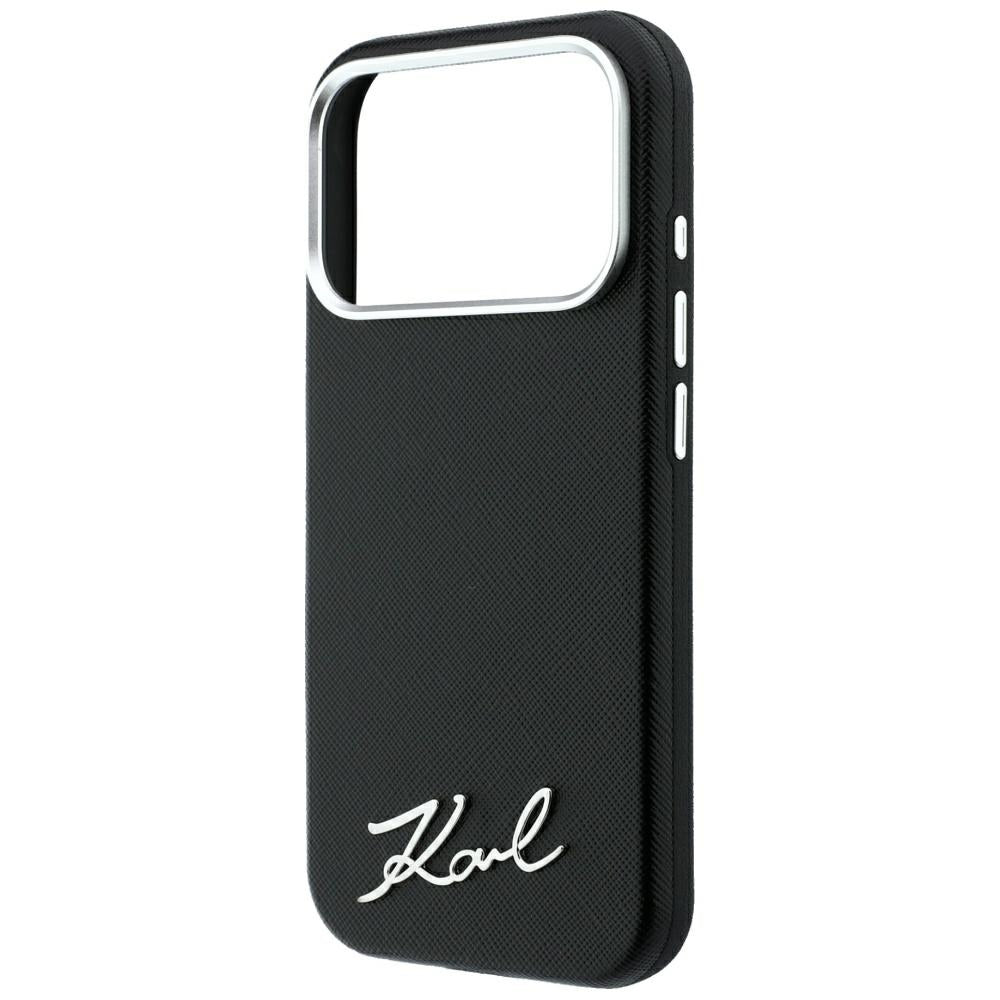 MagSafe-deksel for Apple iPhone 18 Pro Max / 17 Pro Max, Karl Lagerfeld, Saffiano Small Script Metal Logo, Svart