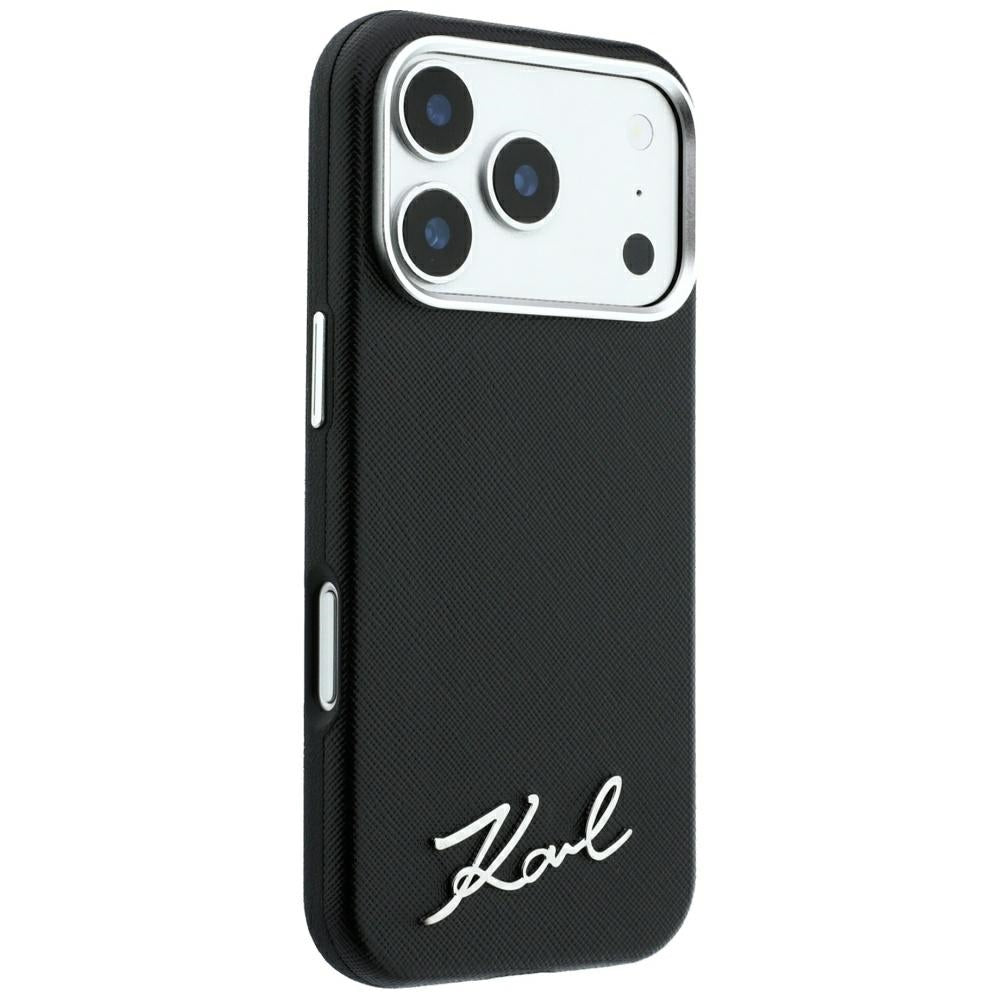 MagSafe-deksel for Apple iPhone 18 Pro Max / 17 Pro Max, Karl Lagerfeld, Saffiano Small Script Metal Logo, Svart