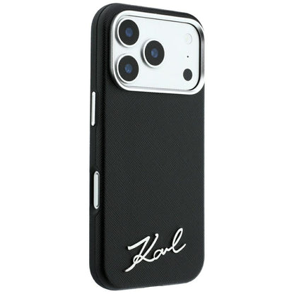MagSafe-deksel for Apple iPhone 18 Pro Max / 17 Pro Max, Karl Lagerfeld, Saffiano Small Script Metal Logo, Svart