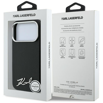 MagSafe-deksel for Apple iPhone 18 Pro Max / 17 Pro Max, Karl Lagerfeld, Saffiano Small Script Metal Logo, Svart