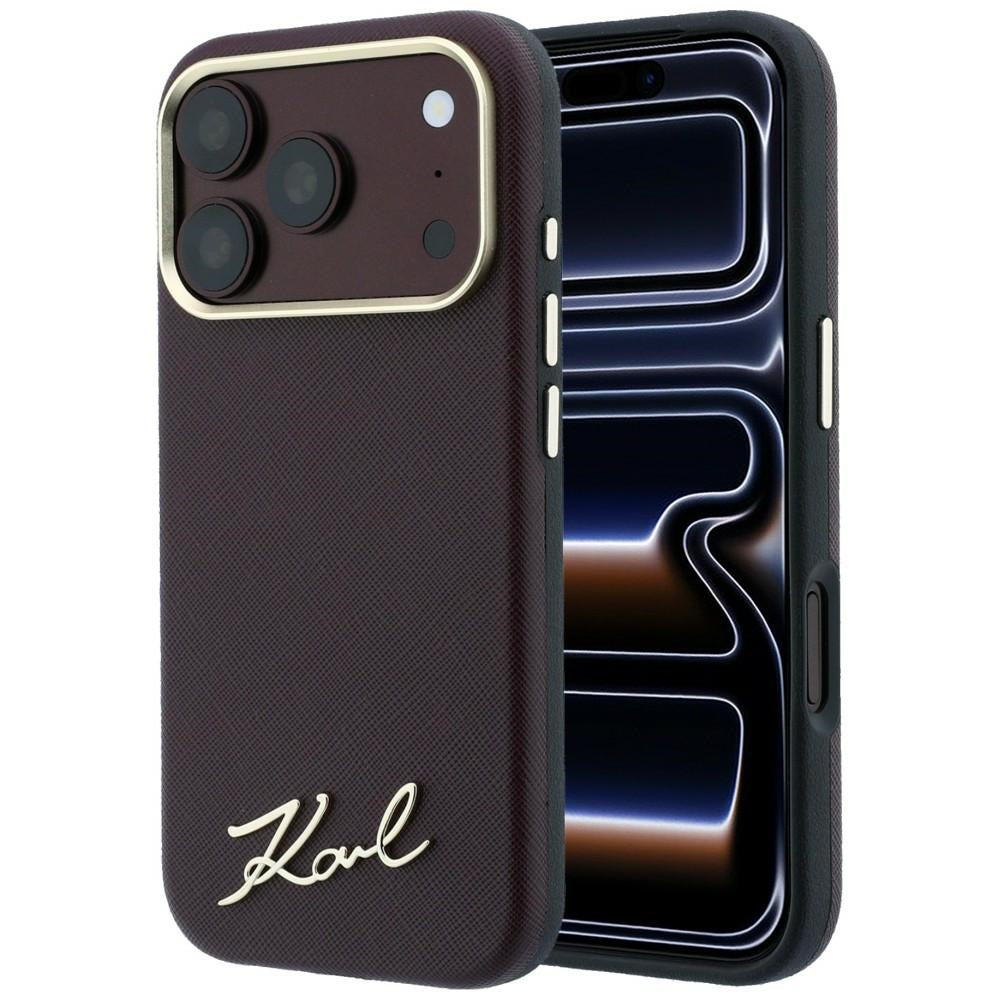 MagSafe-deksel for Apple iPhone 18 Pro Max / 17 Pro Max, Karl Lagerfeld, Saffiano Small Script Metal Logo, Burgunder