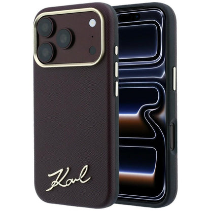 MagSafe-deksel for Apple iPhone 18 Pro Max / 17 Pro Max, Karl Lagerfeld, Saffiano Small Script Metal Logo, Burgunder