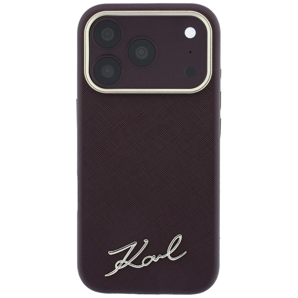 MagSafe-deksel for Apple iPhone 18 Pro Max / 17 Pro Max, Karl Lagerfeld, Saffiano Small Script Metal Logo, Burgunder