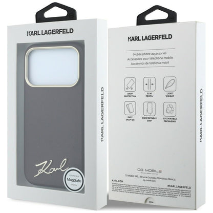 MagSafe-deksel for Apple iPhone 18 Pro Max / 17 Pro Max, Karl Lagerfeld, Saffiano Small Script Metal Logo, Burgunder