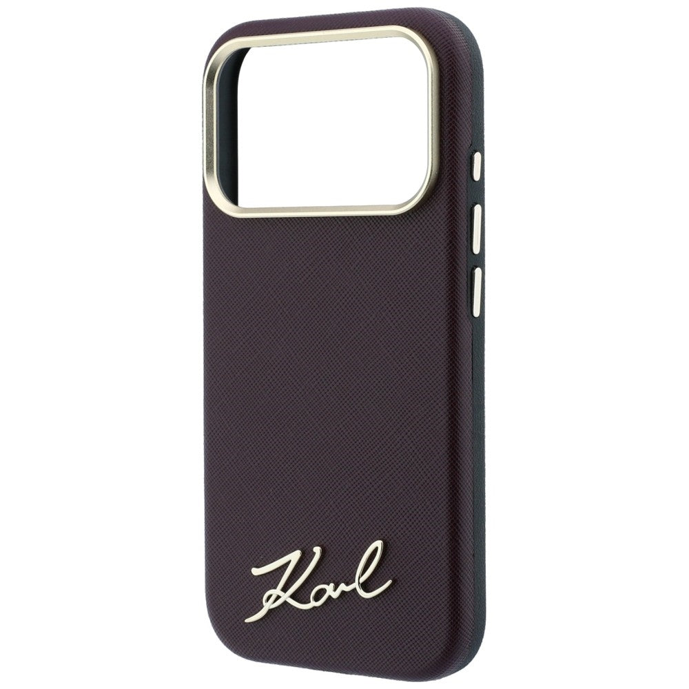 MagSafe-deksel for Apple iPhone 18 Pro Max / 17 Pro Max, Karl Lagerfeld, Saffiano Small Script Metal Logo, Burgunder