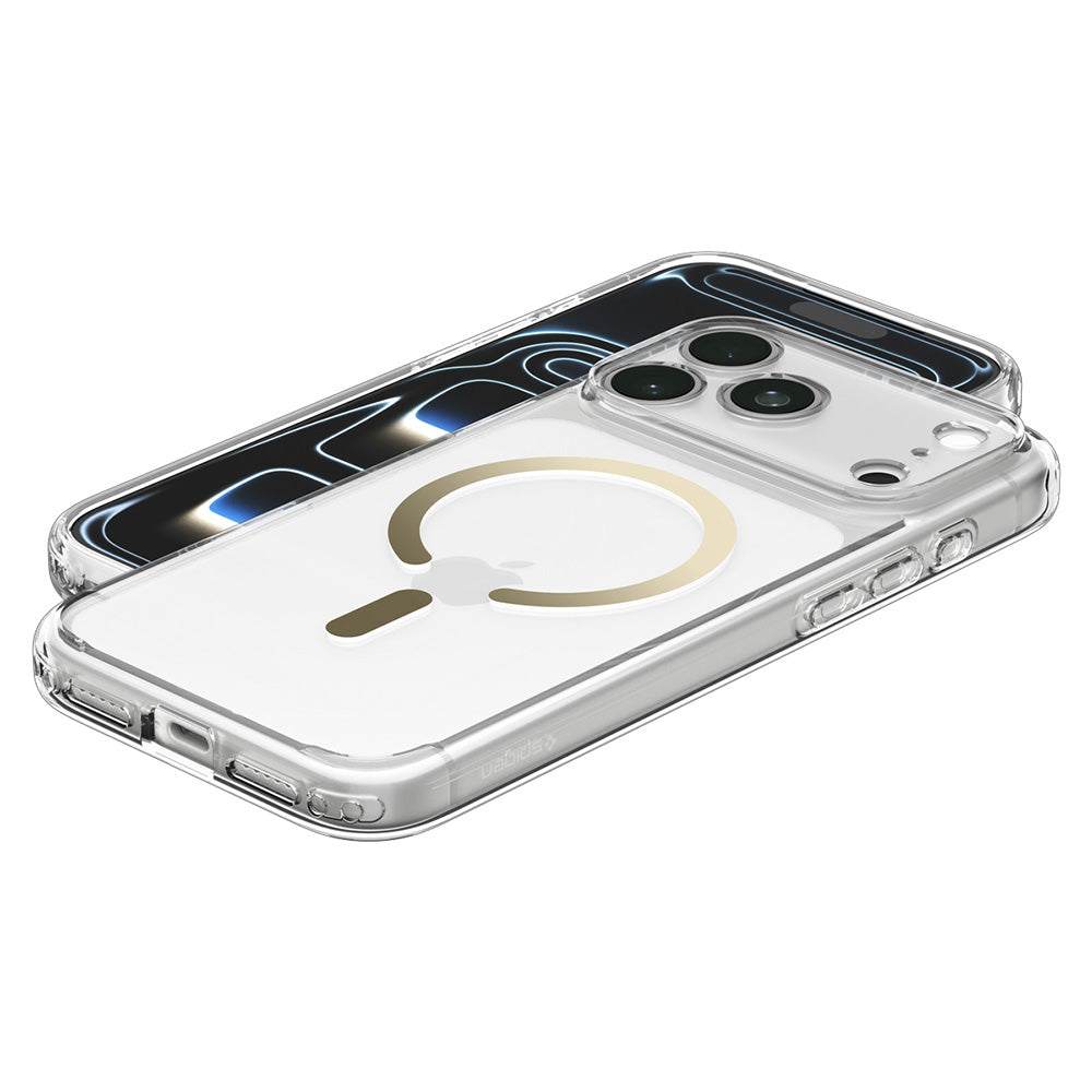 MagSafe-deksel for Apple iPhone 18 Pro Max / 17 Pro Max, Spigen, Ultra Hybrid, Gull Transparent ACS12120