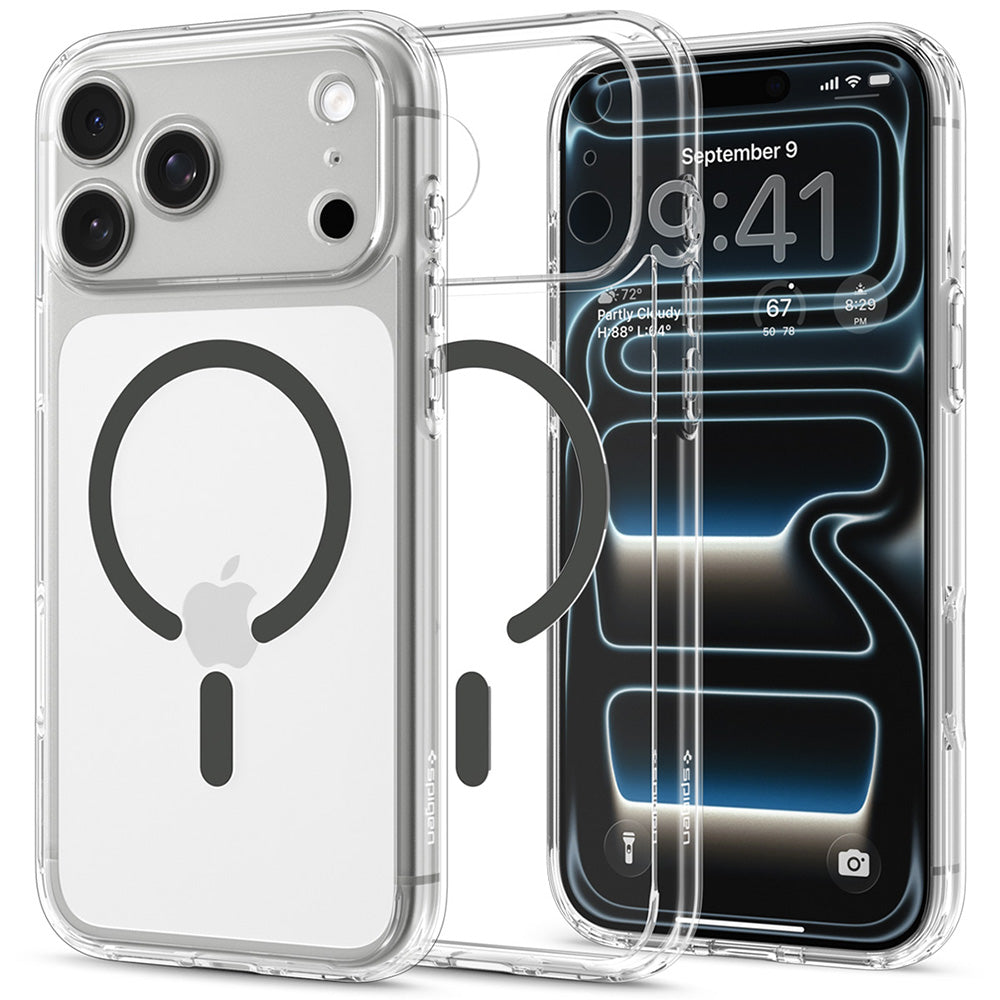 MagSafe-deksel for Apple iPhone 18 Pro Max / 17 Pro Max, Spigen, Ultra Hybrid, Grå Transparent ACS12119