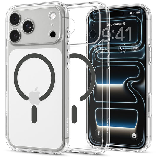 MagSafe-deksel for Apple iPhone 18 Pro Max / 17 Pro Max, Spigen, Ultra Hybrid, Grå Transparent ACS12119