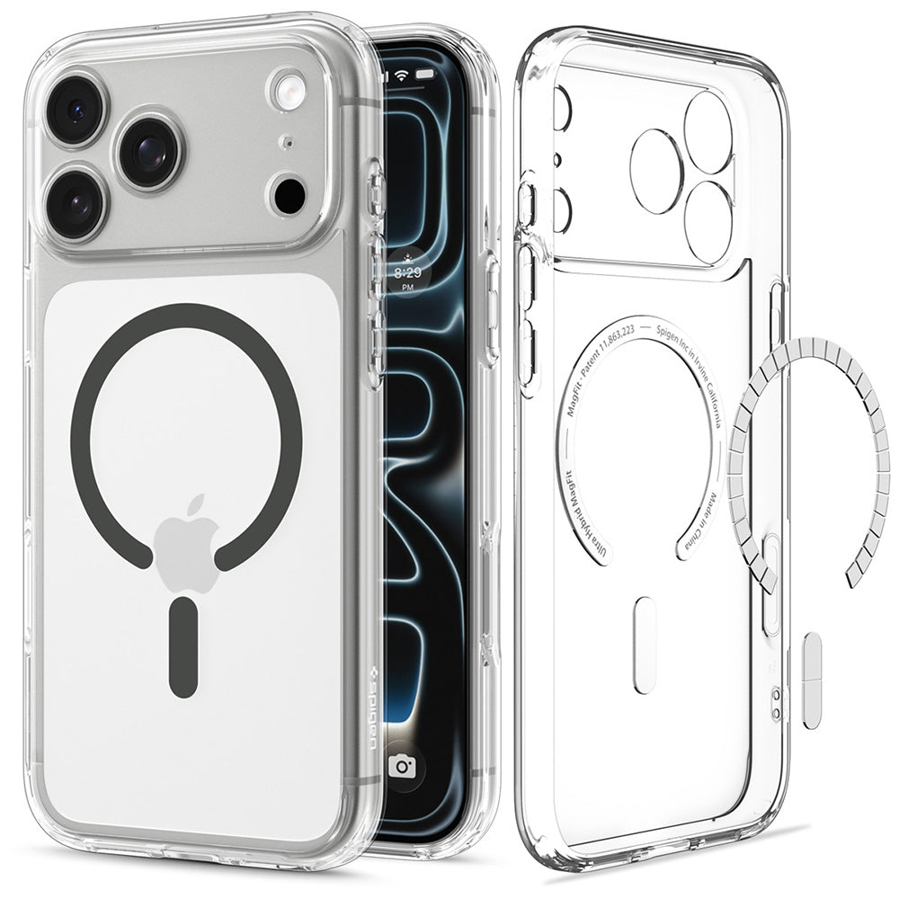MagSafe-deksel for Apple iPhone 18 Pro Max / 17 Pro Max, Spigen, Ultra Hybrid, Grå Transparent ACS12119