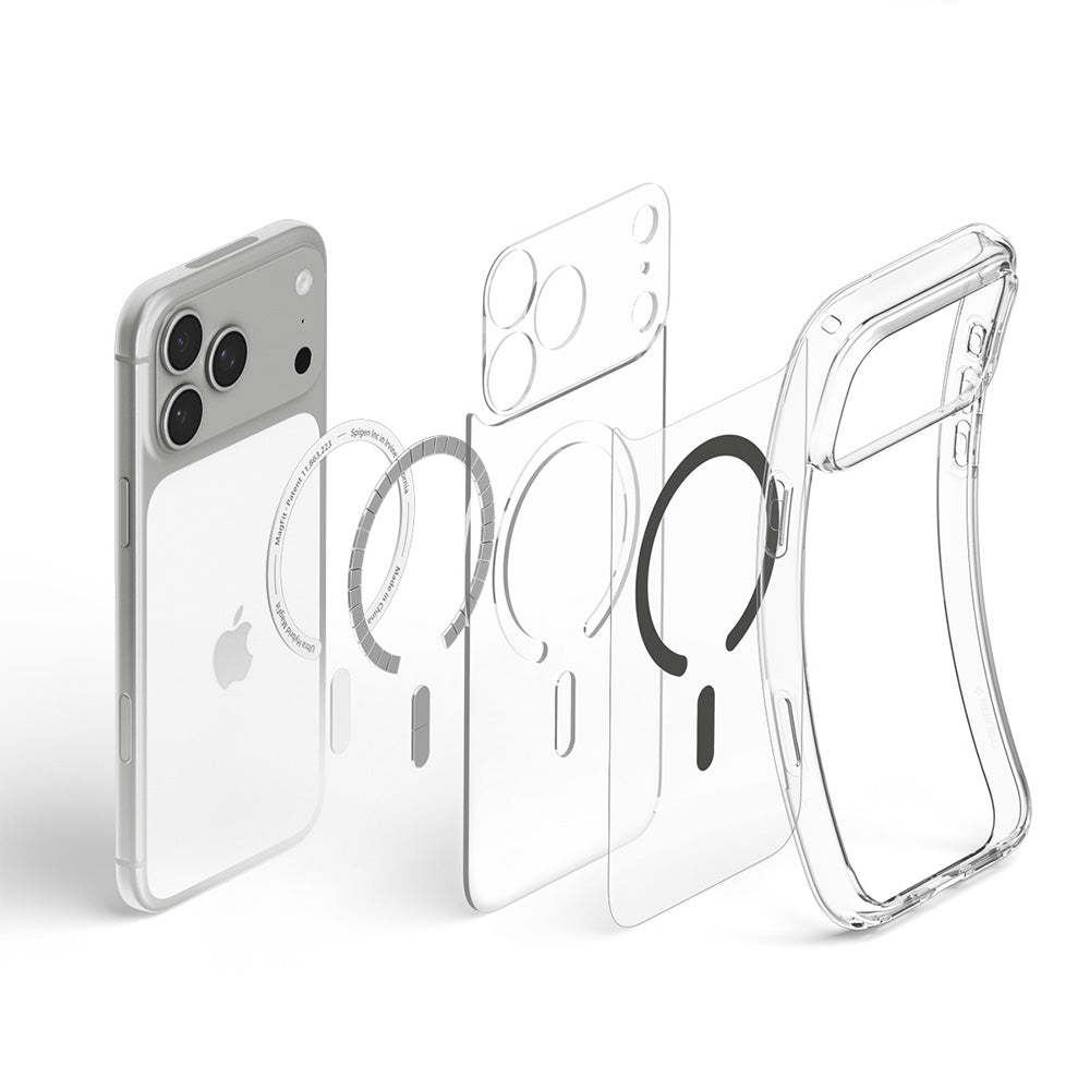 MagSafe-deksel for Apple iPhone 18 Pro Max / 17 Pro Max, Spigen, Ultra Hybrid, Grå Transparent ACS12119