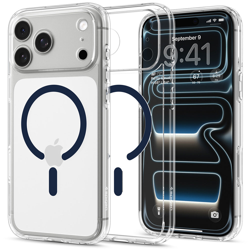 MagSafe-deksel for Apple iPhone 18 Pro Max / 17 Pro Max, Spigen, Ultra Hybrid, Transparent Marineblå ACS12121
