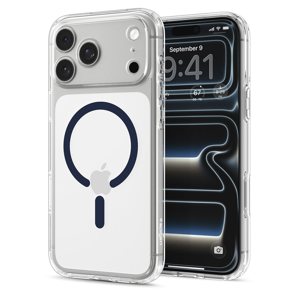 MagSafe-deksel for Apple iPhone 18 Pro Max / 17 Pro Max, Spigen, Ultra Hybrid, Transparent Marineblå ACS12121