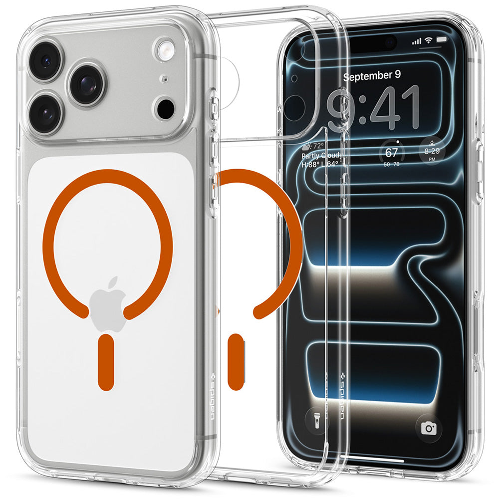 MagSafe-deksel for Apple iPhone 18 Pro Max / 17 Pro Max, Spigen, Ultra Hybrid, Transparent Oransje ACS12122