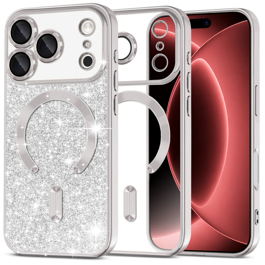 MagSafe-deksel for Apple iPhone 18 Pro Max / 17 Pro Max, Techsuit, Luxury Glitter, Sølv