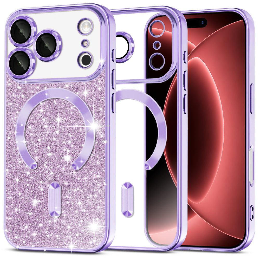 MagSafe-deksel for Apple iPhone 18 Pro Max / 17 Pro Max, Techsuit, Luxury Glitter, Lys lilla