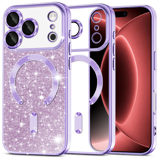 MagSafe-deksel for Apple iPhone 18 Pro Max / 17 Pro Max, Techsuit, Luxury Glitter, Lys lilla