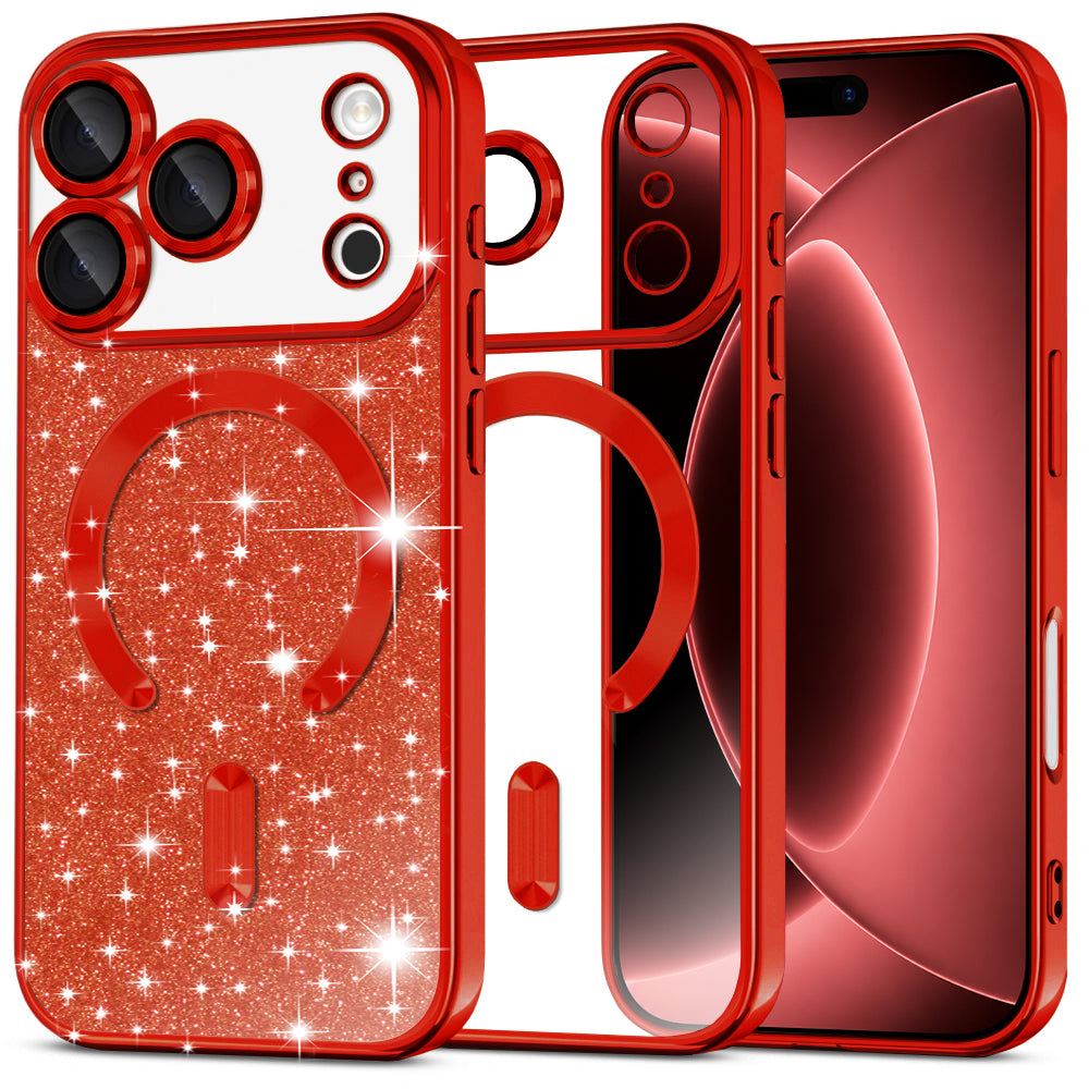 MagSafe-deksel for Apple iPhone 18 Pro Max / 17 Pro Max, Techsuit, Luxury Glitter, Rød