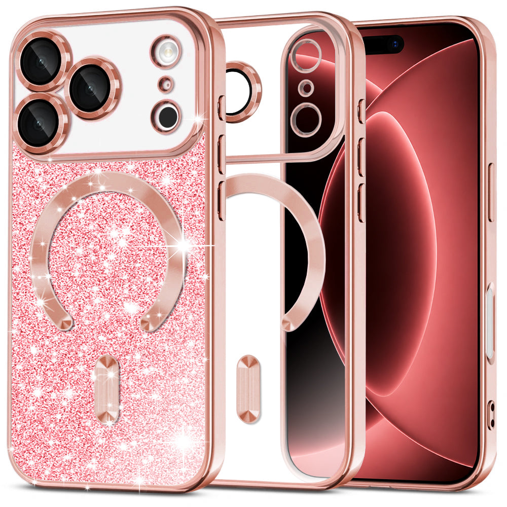MagSafe-deksel for Apple iPhone 18 Pro Max / 17 Pro Max, Techsuit, Luxury Glitter, Rosa Gull