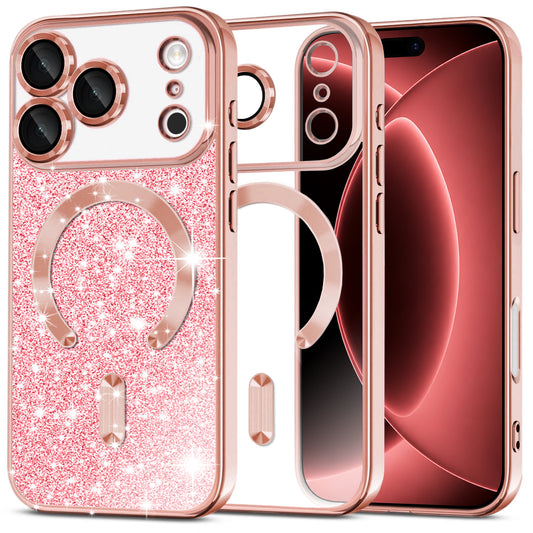 MagSafe-deksel for Apple iPhone 18 Pro Max / 17 Pro Max, Techsuit, Luxury Glitter, Rosa Gull