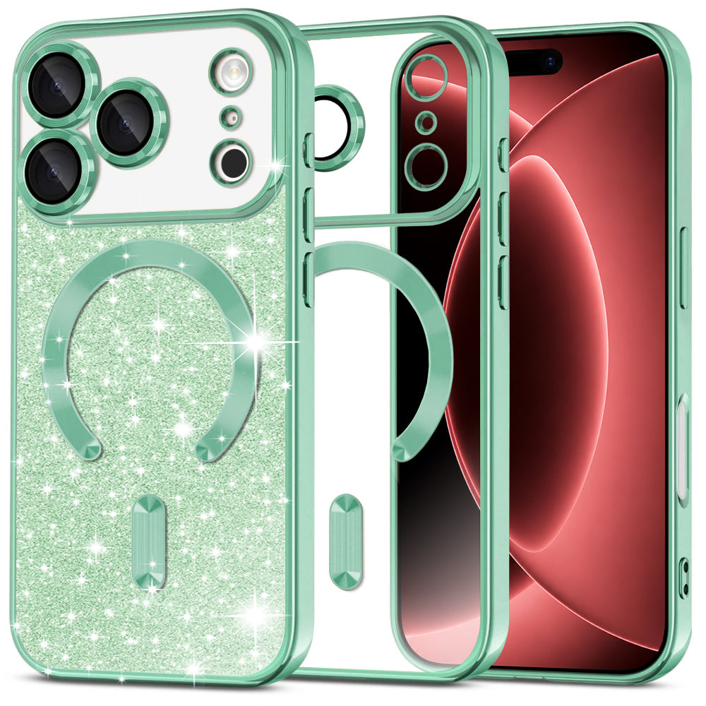 MagSafe-deksel for Apple iPhone 18 Pro Max / 17 Pro Max, Techsuit, Luxury Glitter, Lys grønn