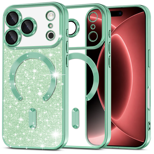 MagSafe-deksel for Apple iPhone 18 Pro Max / 17 Pro Max, Techsuit, Luxury Glitter, Lys grønn