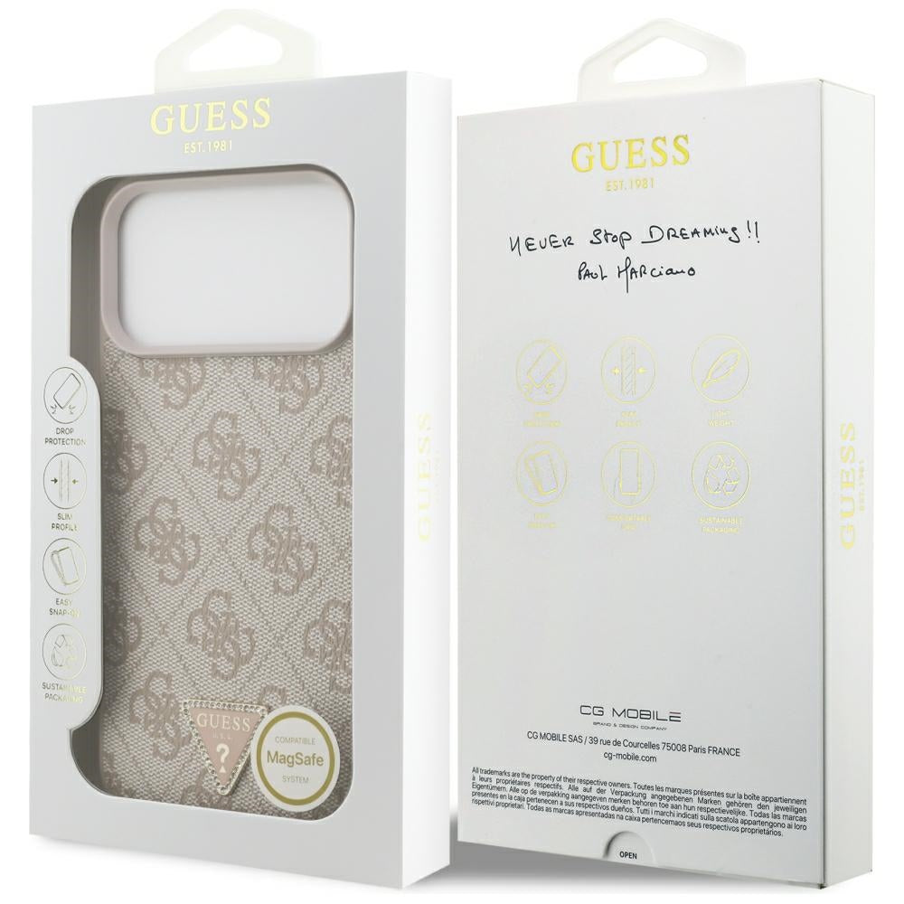 MagSafe-deksel for Apple iPhone 18 Pro Max, Guess, 4G Triangle Strass, Rosa