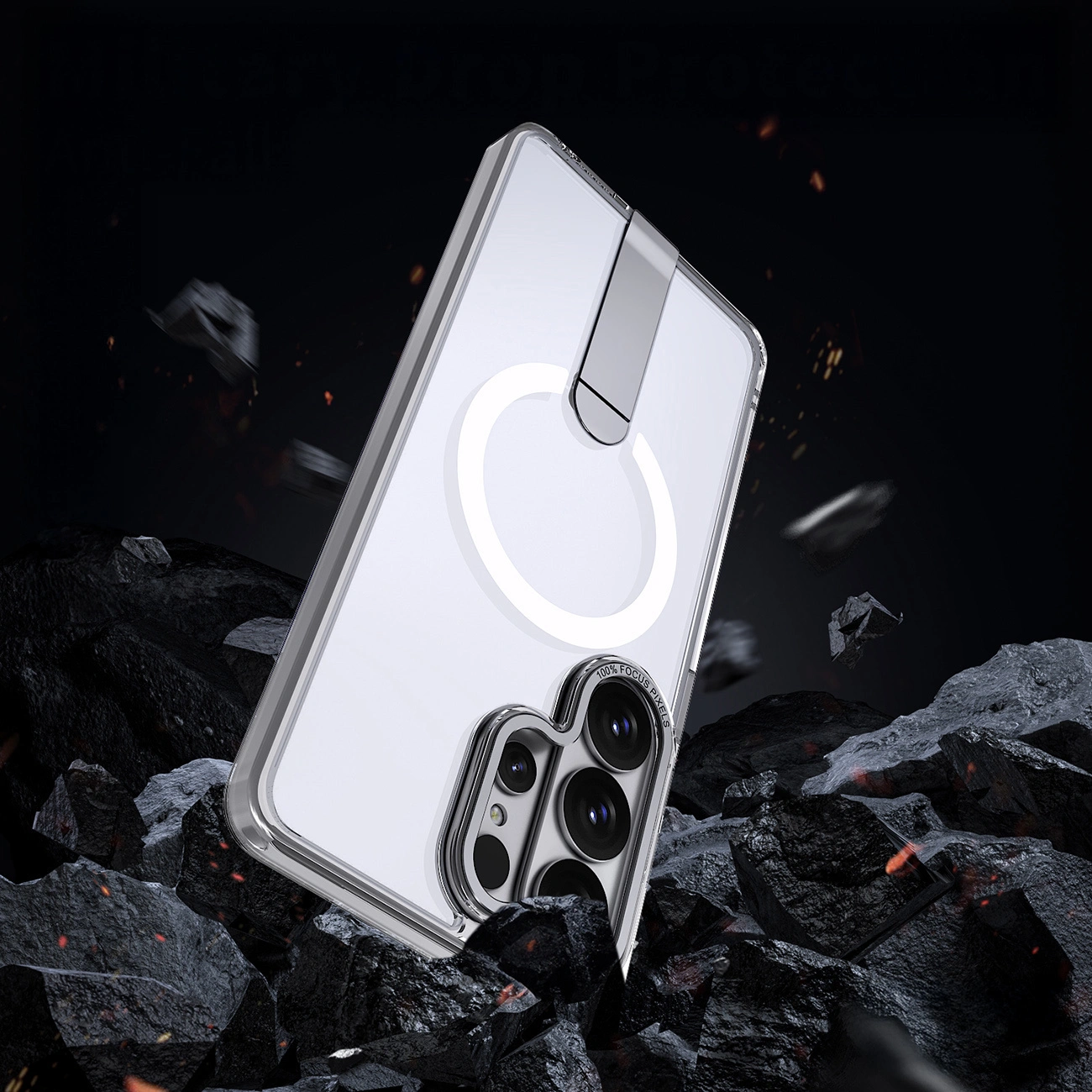 MagSafe-deksel for Samsung Galaxy S26 S942, Hybrid Armor, X med stativ, Transparent