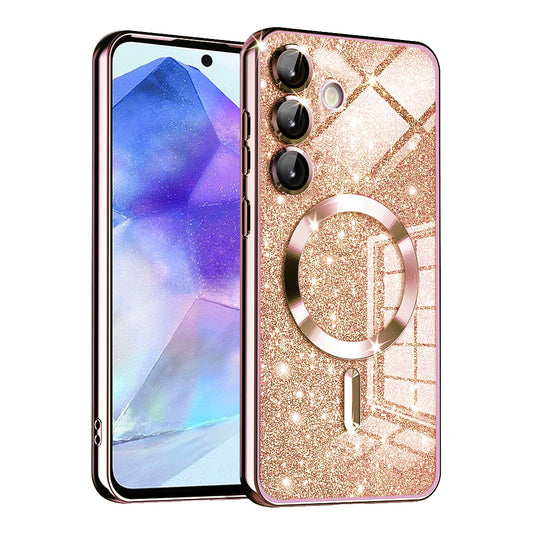 MagSafe-deksel for Samsung Galaxy A55 5G A556, Techsuit, Luxury Glitter, Rosa Gull