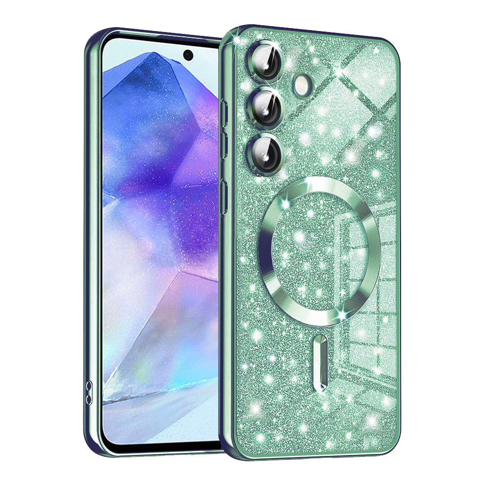 MagSafe-deksel for Samsung Galaxy A55 5G A556, Techsuit, Luxury Glitter, Lys grønn
