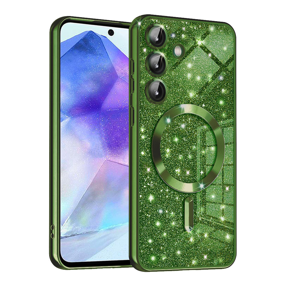 MagSafe-deksel for Samsung Galaxy A55 5G A556, Techsuit, Luxury Glitter, Mørkegrønn