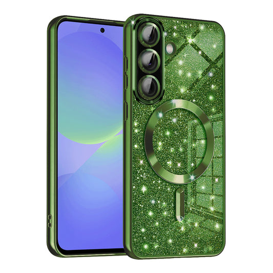 MagSafe-deksel for Samsung Galaxy A56 A566 / A36 A366, Techsuit, Luxury Glitter, Mørkegrønn