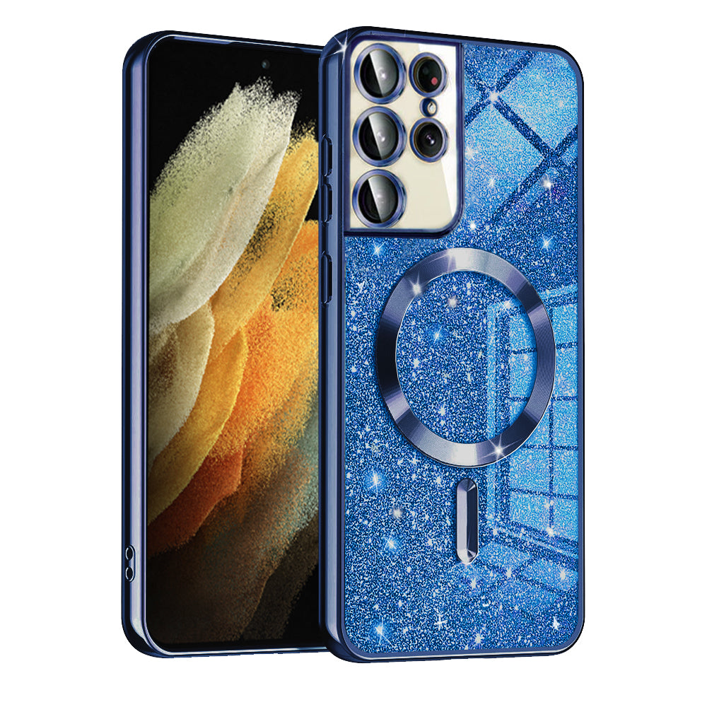 MagSafe-deksel for Samsung Galaxy S21 Ultra 5G G998, Techsuit, Luxury Glitter, Mørk blå